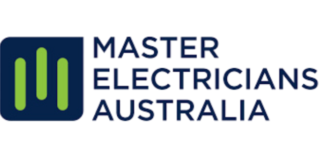 Logo of Master Electricians Australia featuring a green icon and blue text