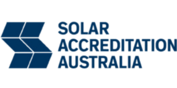 Logo of Solar Accreditation Australia with stylized blue geometric design and bold blue text.