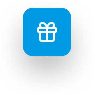 Blue icon with a white gift box symbol inside a rounded square.